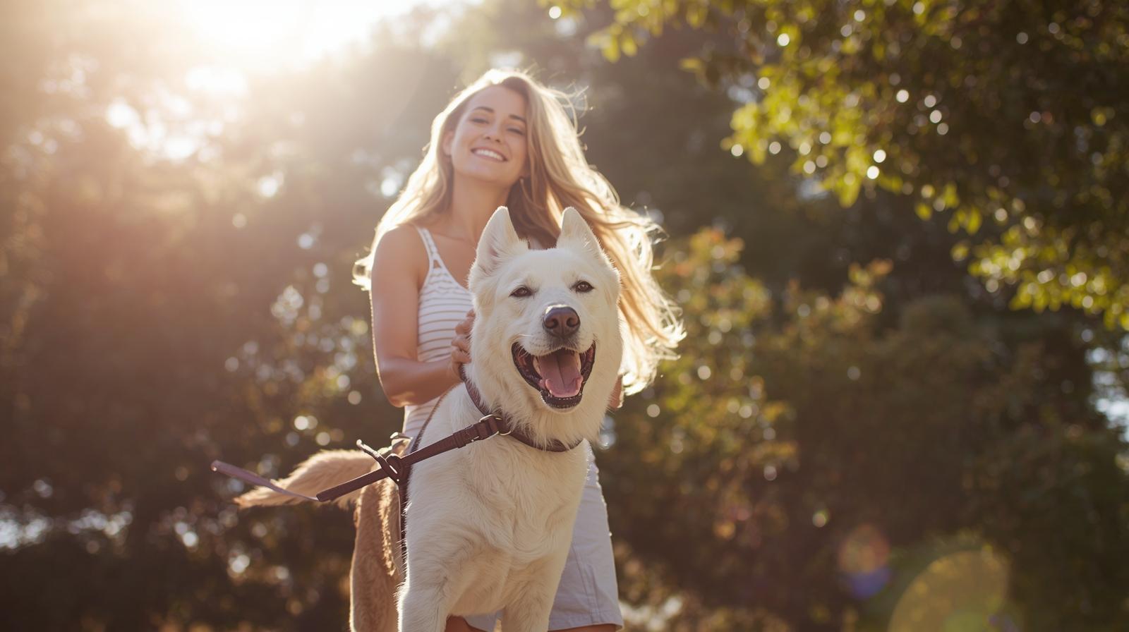Successful stress-free dog training with happy owner and dog